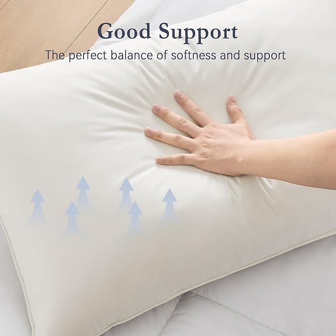 puredown® Goose Feather Down Pillows, 100% Organic Cotton Cover, Luxury Hotel Collection Bed Pillows for Sleeping Set of 2, Queen Size