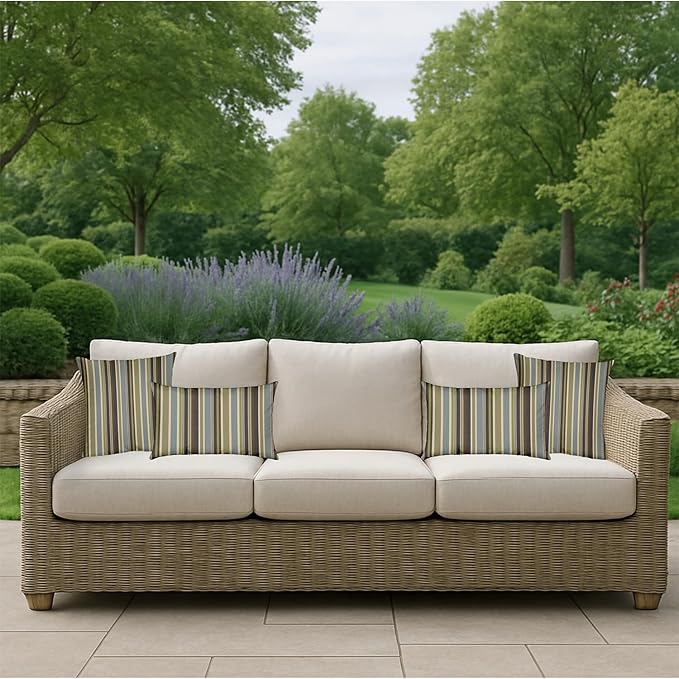 RSH DECOR: Sunbrella Square Throw Pillows Set of 4 | 20" x 20" | Water and Fade-Resistant Performance Fabric | Outdoor Pillow Covers with Down-Alternative Inserts | Brannon Whisper