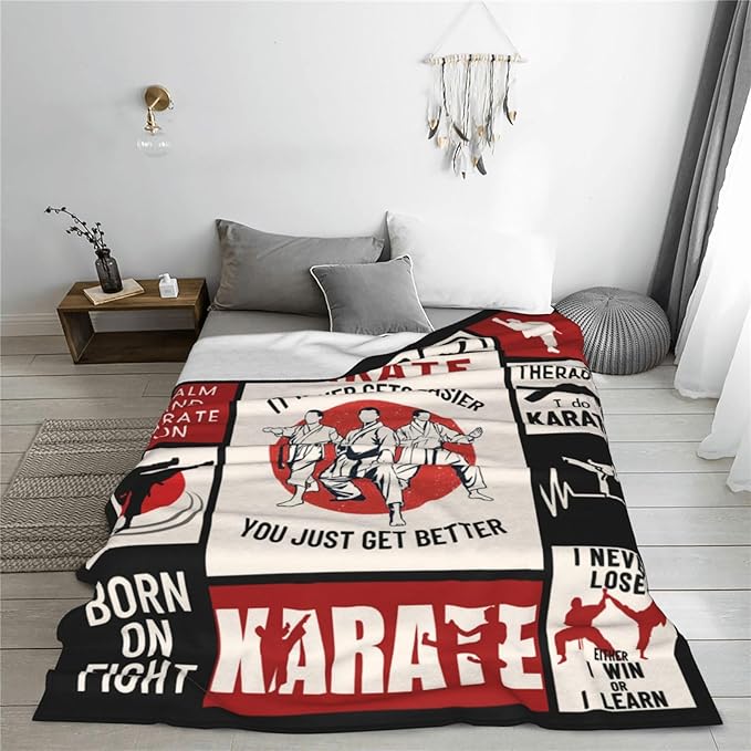 Karate Blanket Black Belt Throw Blanket Soft Fleece Flannel Martial Bedding Karate Kid Gifts for Men Boys Women Girls Lovers Adults Stuff Plush for Couch Sofa Bed Room Decor 50"X60"