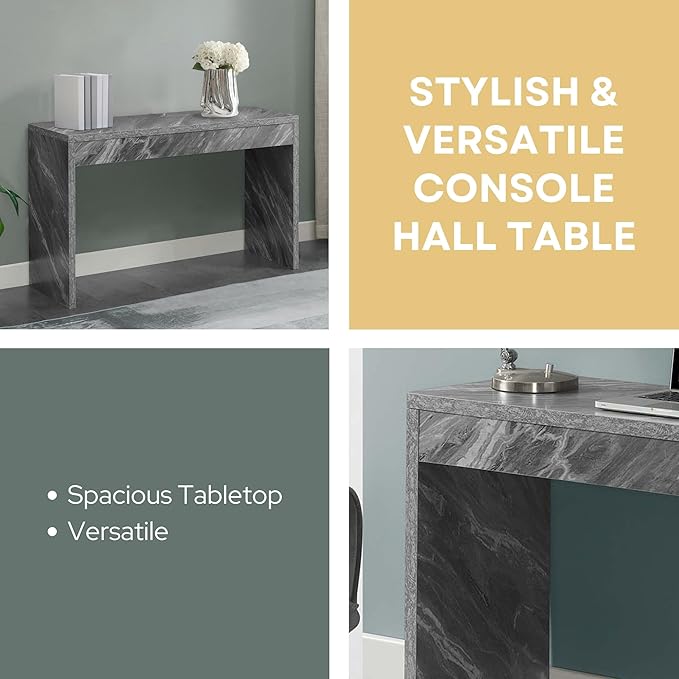 Convenience Concepts Northfield Hall Console Table 48" - Modern, Minimalist Narrow Sofa Display Accent for Contemporary Living Room, Entryway, or Hallway, Gray Faux Marble