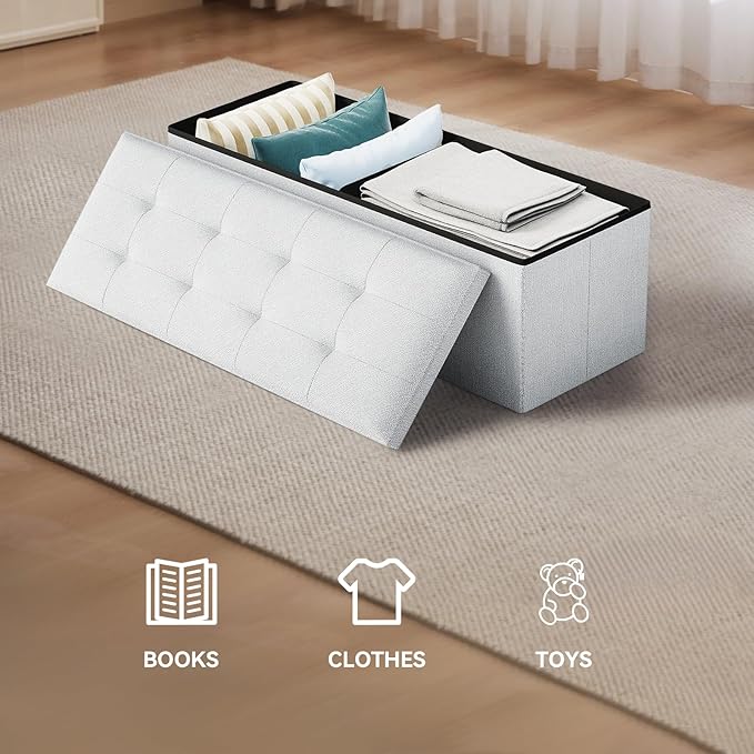 Storage Ottoman Bench, 43 Inch Ottoman Foot Rest, End of Bed Bench, Storage Chest, Load 700 lb, for Living Room, Bedroom, Entryway, Light Gray
