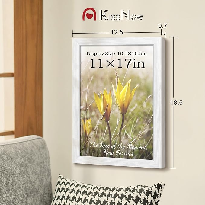11x17 Picture Frame 4 Pack, Textured White Solid Wood, Wall Gallery Poster Frame