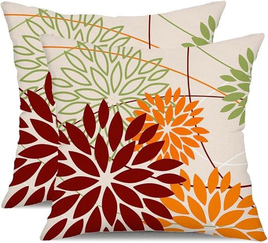 Red Orange Fall Pillow Cover 16X16 Inch Set of 2 Outdoor Waterproof Floral Orange Decorative Pillowcase Decor for Couch Patio Funiture Garden Print Polyester Cushion Cover 01N18