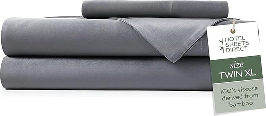 Hotel Sheets Direct 3 Piece Bed Sheet Set Twin XL Size, 100% Viscose Derived from Bamboo Sheets Set with 1 Pillowcase, Cooling & Breathable Luxury Bedding, Moisture-Wicking & Silky Soft, Dark Gray