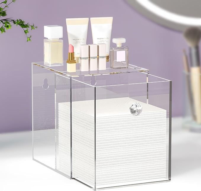 Delamu Disposable Facial Towels Storage Box - Stackable Acrylic Organizer Compatible with Clean Skin Club Towel XL, Bathroom Vanity, Dresser Holder, Dustproof Multipurpose for Makeup, Skincare, Clear
