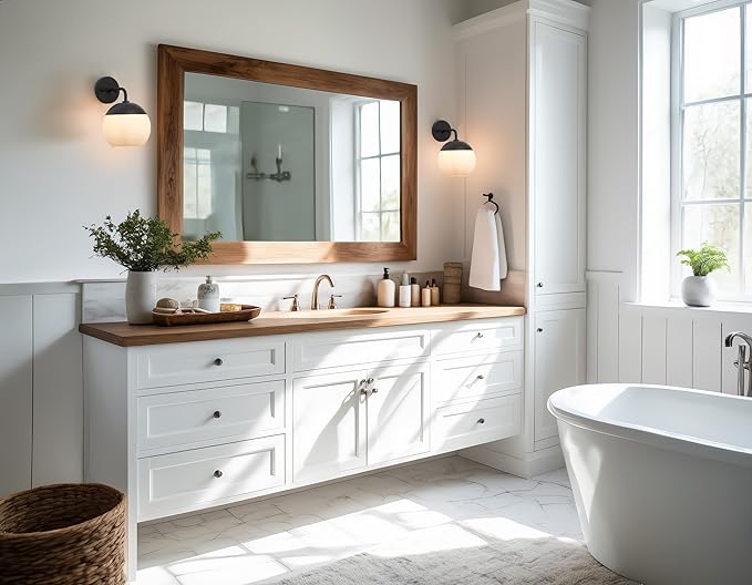 Modern Wall Sconce with Frosted Glass Globe Lampshade, Metal Base Industrial Wall Light Fixture, Indoor Wall Mounted Lamp for Vanity Bathroom Bedroom Living Room