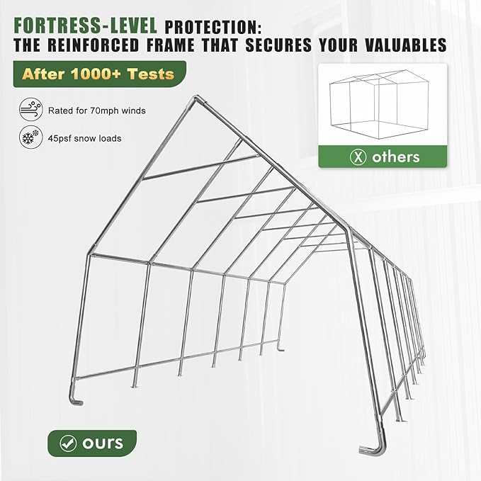 Portable Garage, 13 x 24 FT Heavy Duty RV Carport Canopy, Reinforced Steel A-Frame Truck Ports, Weatherproof All-Cover Outdoor Metal Garage Car Shelter, Superior Resistance to Tearing and Weathering