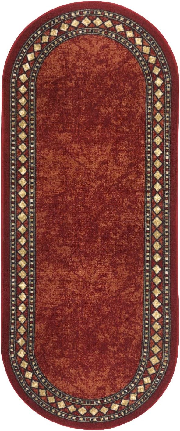 Antep Rugs Alfombras Modern Bordered 2x5 Non-Skid (Non-Slip) Low Profile Pile Rubber Backing Kitchen Area Rugs (Maroon Beige, 2' x 5' Oval)