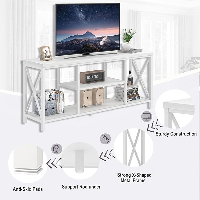 EXCEFUR 55 inch TV Stand for TV up to 65 inch, Modern Media TV Console with Storage Shelves, Entertainment Center for Living Room, Bedroom, White Oak