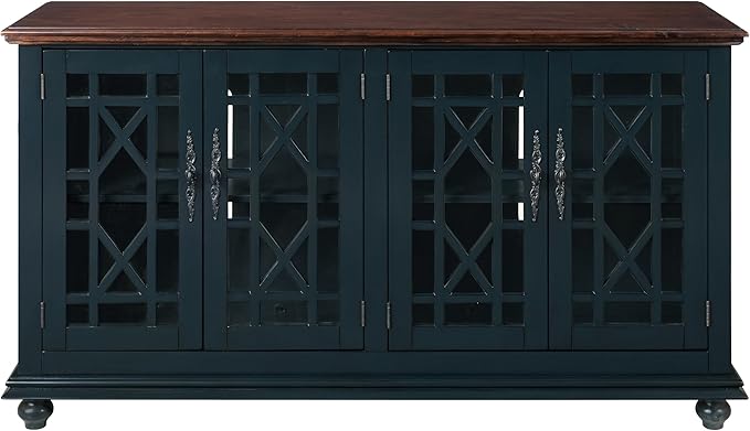 Martin Svensson Home Palisades TV Stand, 63" W x 35" H, Catalina Blue with Coffee Top