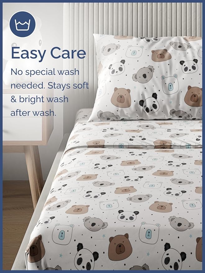 Kids Bears Full 4 Piece Sheet Set - Boys, Girls, Teens, Toddler - Easy Fit, Deep Pockets - Breathable, Hotel Quality Bedding Sheets - Machine Washable - Wrinkle Free - Cute, Cozy & Soft - CGK Linens
