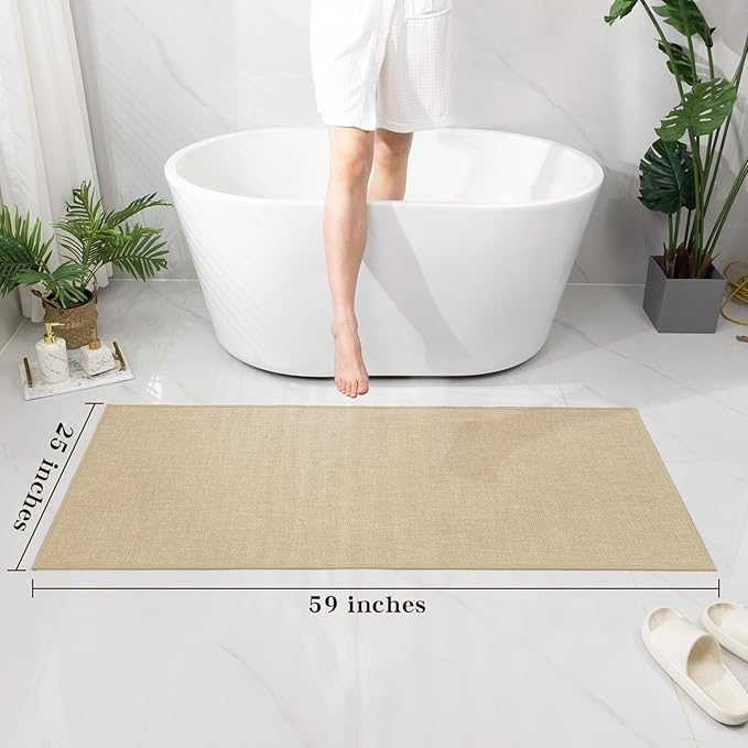 chakme Bathroom Rugs Mat 59x25, Ultra Thin Non Slip Bath Mat Large Quick Dry Absorbent Bath Mat for Bathroom Floor, (Light Beige, 59"x25")