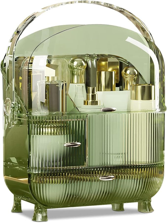 Ergocar Multi-Function Make Up Case Dustproof Cosmetic Storage Box,Cosmetics Skin Care Products Portable Retro Series Case - Wild Green