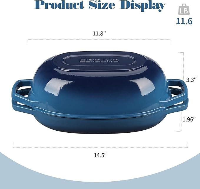 Enameled Cast Iron Dutch Oven Pot with Lid, Oval Dutch Oven for Bread Baking, Bread Oven for Homemade Sourdough Bread Baking, 5qt, Lake Blue