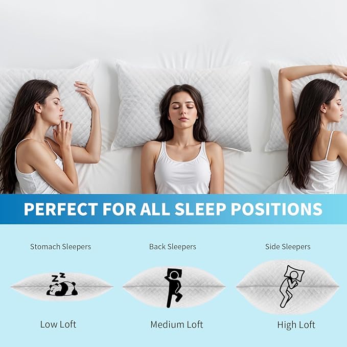 Shredded Memory Foam Pillows, Bed Pillows Standard Size, Cooling Pillows for Sleeping, Adjustable Firm Pillows for Side Back and Stomach Sleepers, Bed Pillows with Washable Removable Cover