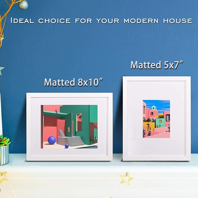 Egofine 11x14 Picture Frame White - Photo Frame Made of Solid Wood Covered by Plexiglass for Table Top Display Pictures 5x7/8x10 with Mat or 11x14 Without Mat - with Wall Mounting Hardware