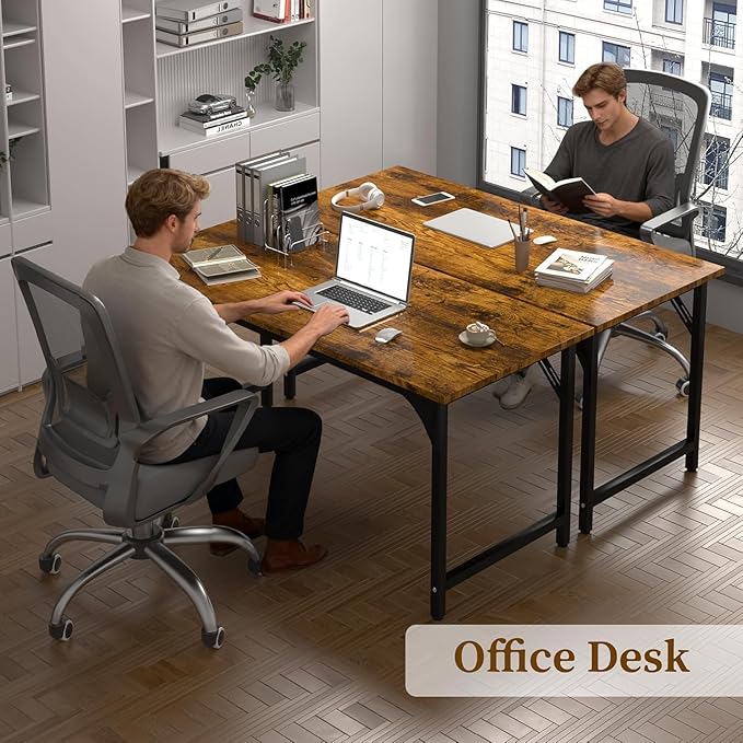 47'' Computer Desk with Deeper Desktop, Home Office Desk Workstation with Sturdy Metal Frame, Modern Simple Desk for Gaming Studying Writing,Rustic Brown