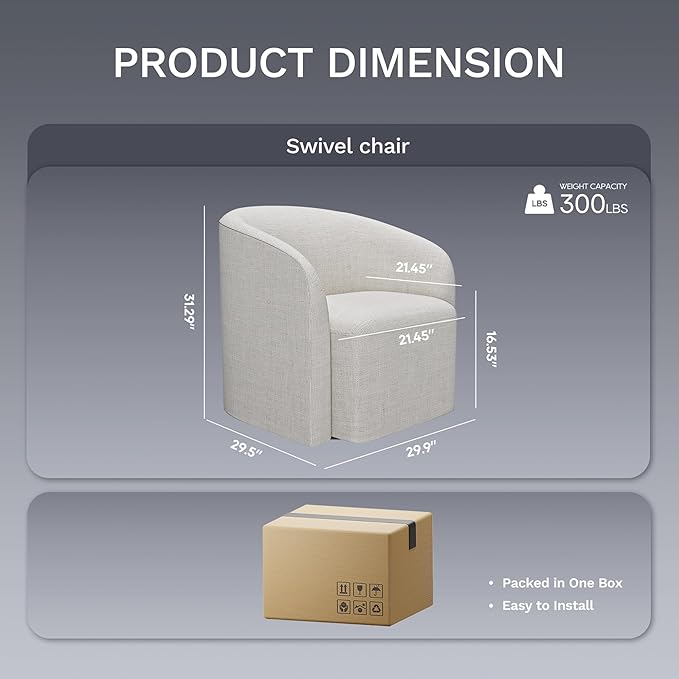 COLAMY Swivel Accent Chair,Swivel Barrel Chair,Upholstered Comfy 360 Degree Swivel Chair for Living Room/Bedroom/Waiting Room/Office(Beige)