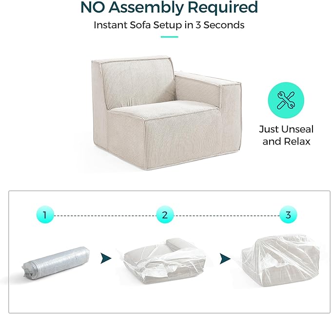 LINSY HOME Modular Sectional Sofa, 134" Boneless Couch L Shaped 4-Seat Sofa with Movable Ottoman, Corduroy Sectional Cloud Couches for Living Room, No Assembly Required, Beige