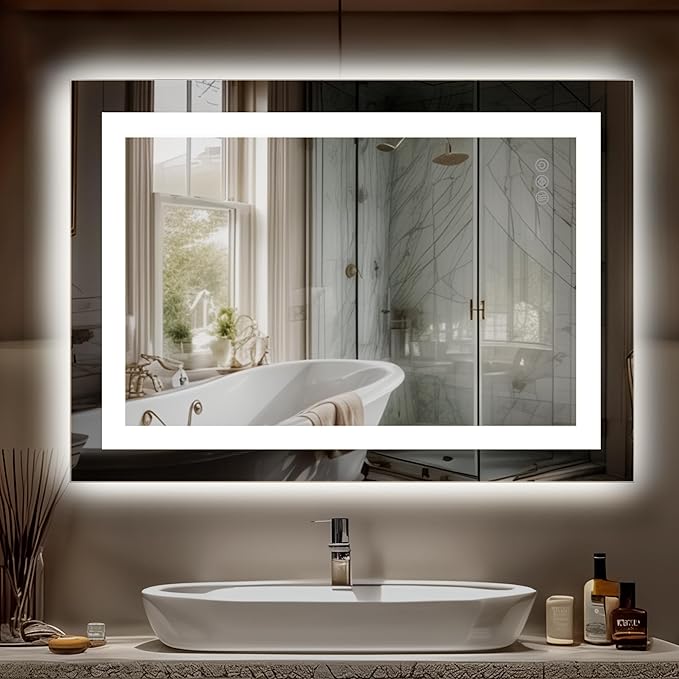 Antok 36"x 28" LED Bathroom Mirror with Lights, Anti-Fog, Dimmable, Lighted Vanity Mirror with Tempered Glass, Memory Function, 3 Light Modes, Safe Use, Horizontal, Vertical