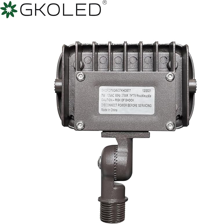 GKOLED 7W Outdoor LED Low Voltage Landscape Lighting Flood Light, 2700K, 550Lumen, 9-15V AC/DC, 1/2" Adjustable Knuckle Mount