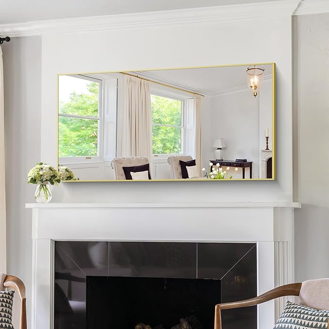 KOCUUY 24x48 Inch Large Gold Wall Mounted Mirror,Aluminum Framed Decorative Rectangular Bathroom Mirror for Wall Over Sink,Vanity Mirror for Bedroom Living Room Bathroom,Functional Oversized Mirror