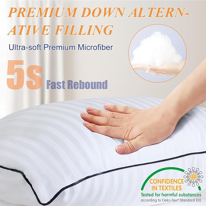 Pillows Insert 26'' x 26'' Set of 2, Decorative Euro Throw Pillows with Luxury Silky Covers for Indoor Couch, Sofa or Bed Decors, White Striped Cushion Sham Stuffer