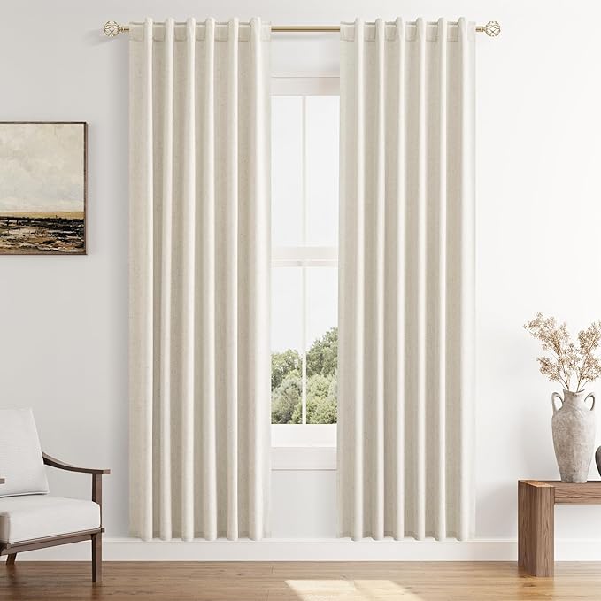 Guken Linen Blackout Curtains 80 Inch Length 2 Panels Set for Living Room Bedroom Back Tab Thermal Insulated 100% Black Out Linen Drapes Room Darkening Window Curtains 40 Wide