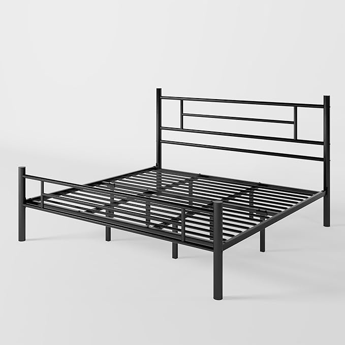 Allewie 14 Inch King Size Metal Platform Bed Frame with Headboard and Footboard, Underbed Storage, Strong Metal Slats Support, Mattress Foundation, No Box Spring Needed, Easy Assembly, Black