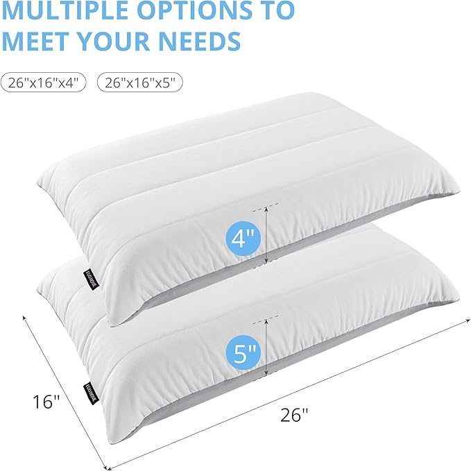Cooling Memory Foam Pillow for Sleeping, Neck Pillow for Side, Back, Stomach Sleepers, Bed Pillow for Neck Pain Relief, Two-Sided Washable Reversible Cover, Standard Size (1 Pack, 5'')