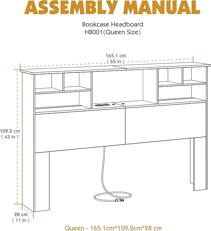Queen/Full Size Headboard Only for Bedroom, Wood Bookcase Headboard with Charging Station & 2 LED Lights, Stylish Headboards for Queen Size Bed, Noise-Free HeadBoard with Storage, White
