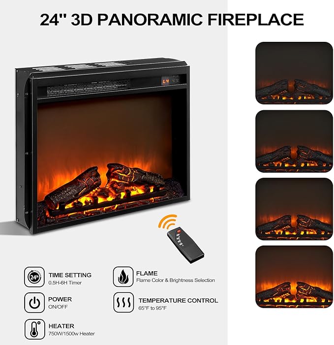 Fireplace TV Stand for TVs Up to 65 Inches, Farmhouse Entertainment Center with 23" Fireplace & LED Lights, Rustic Media Console with Sliding Barn Door and Open Shelves