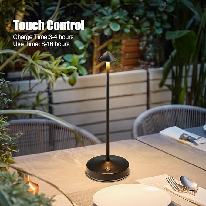 Rechargeable Table Lamp Cordless,3000 Mah Battery Powered Lamp 2 Level Dimmable Table Lamps Mini Table Lamp in Aluminium 3000k Touch Lamp Cordless Table Lamps for Indoor & Outdoor (Black)
