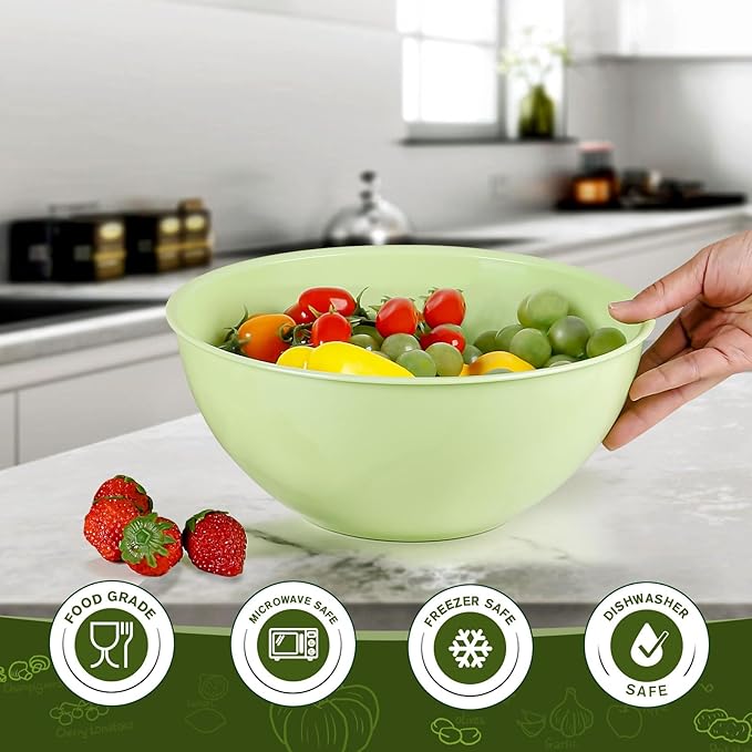 4-Piece Plastic Mixing Bowl Set, 113oz Lightweight Serving Bowls, Large Salad Bowls for Baking,Prepping, Cooking and Serving Food, Dishwasher & Microwave Safe