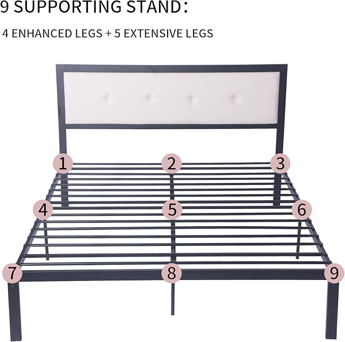 Metal Bed Frame Queen Size Platform with Head Board Mattress Foundation Heavy Duty Metal Slats for Bedroom Students Kids for Hotel Motel Storage Under Bed 500lbs (Black Metal, Queen)