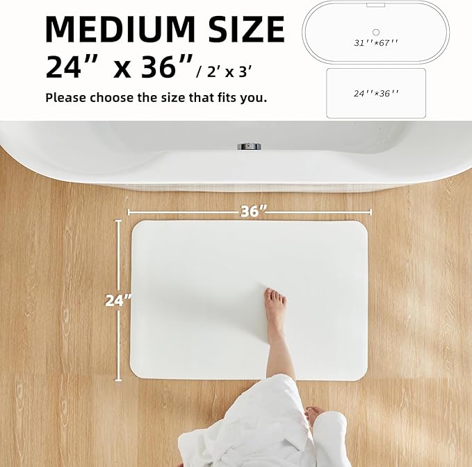 White Bath Mat, Bathroom Rugs Non Slip Washable Thin Absorbent Quick Dry Bath Mat Fits Under Door Bathroom Floor Mat Perfect for Bath, Shower, or Sink 24"x36" White