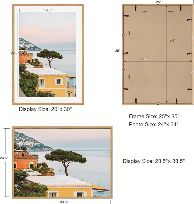 Axeman 24x34 Frame | Solid Oak Wood 24x34 Poster Frame With Mat for 20x30 | 34x24 Wood Picture Frame | Tempered Glass and Hanging Hardware Included Home Wall Decor Art Hanging Frame | Natural