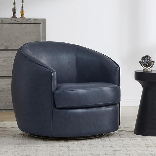 CHITA Swivel Barrel Chair, Modern Comfy FSC Certified Upholstered Faux Leather Accent Chair for Living Room, Fully Assembled, Blue
