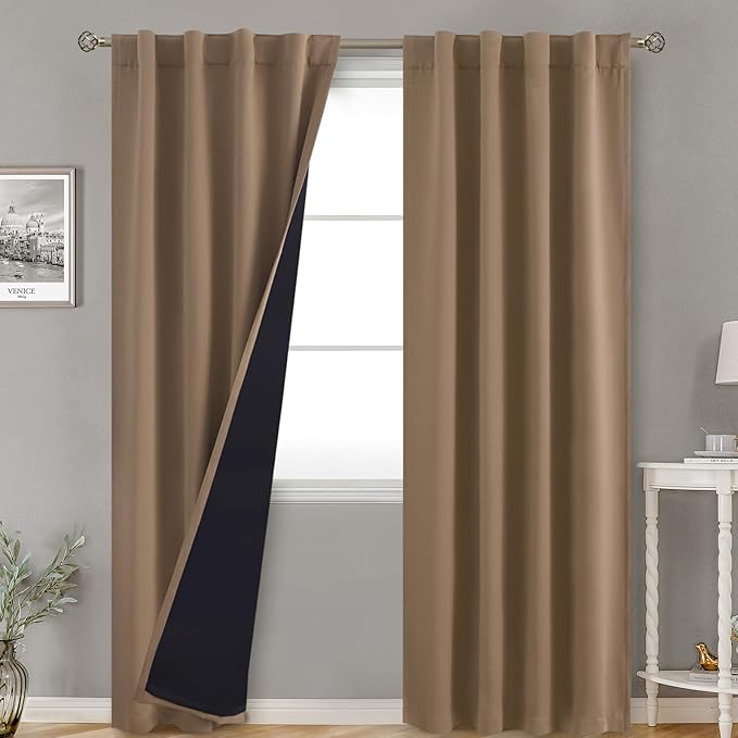 BGment Taupe 100% Blackout Curtains for Bedroom, 84 inch Panels Black Out Rod Pocket and Back Tab Double Layer Room Darkening Living Room Drapes with Thermal Liner, 2 Panels,38 x 84 Inch