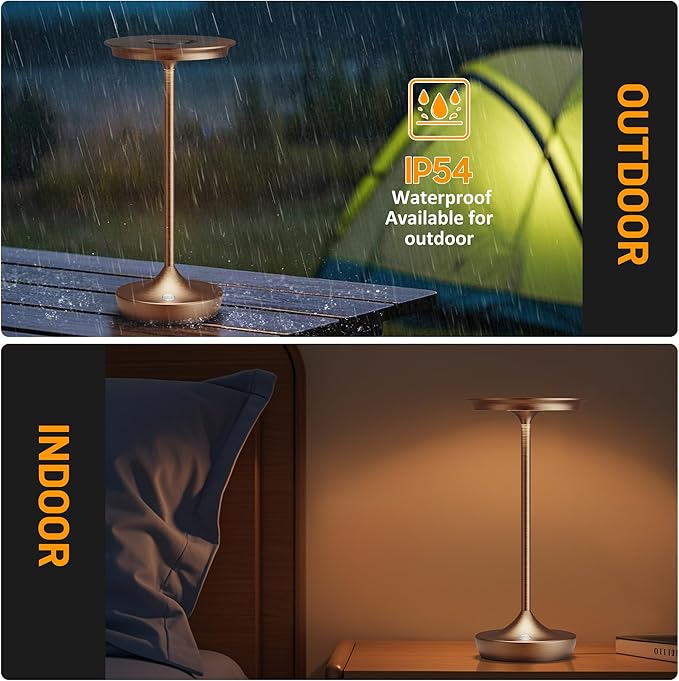 LED Cordless Table Lamps Rechargeable - Outdoor Battery Operated Portable Table Light 3 Color Stepless Dimming Tables Lamp with Memory Function for Patio Restaurant Dining 2 Pack Moka