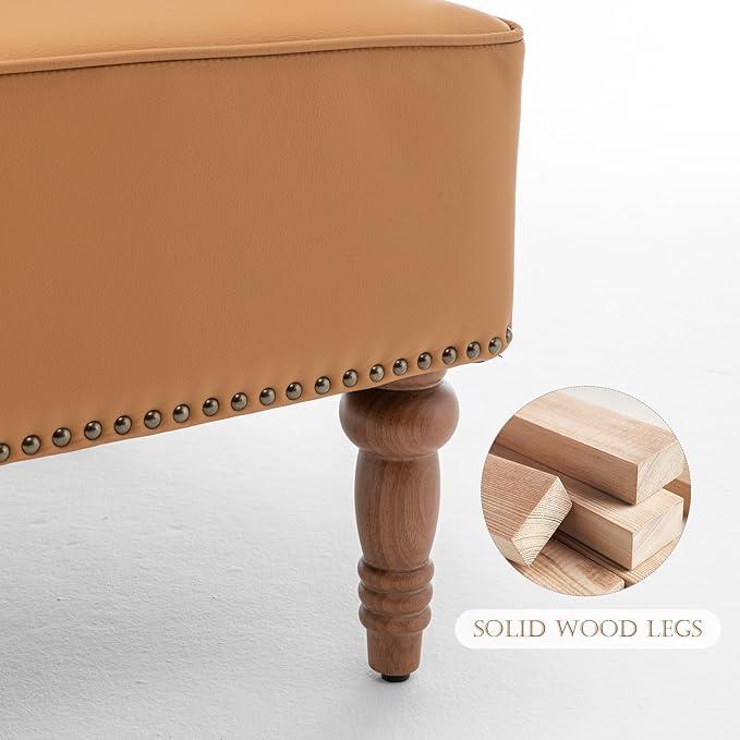 Accent Chair, Faux Leather Living Room Chairs with Nailhead Trim, Mid-Century Lounge Armchair with Solid Wood Legs, Comfy Reading Single Sofa for Bedroom, Waiting Room (Orange, 2 Chairs)