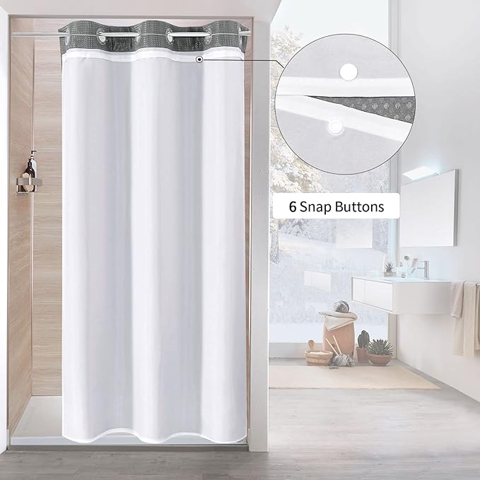MitoVilla Grey Waffle Small Stall Shower Curtain 36 x 74, No Hooks Required Half Size Narrow Fabric Shower Curtain Set with Snap-in Liner for Modern Bathroom Decor