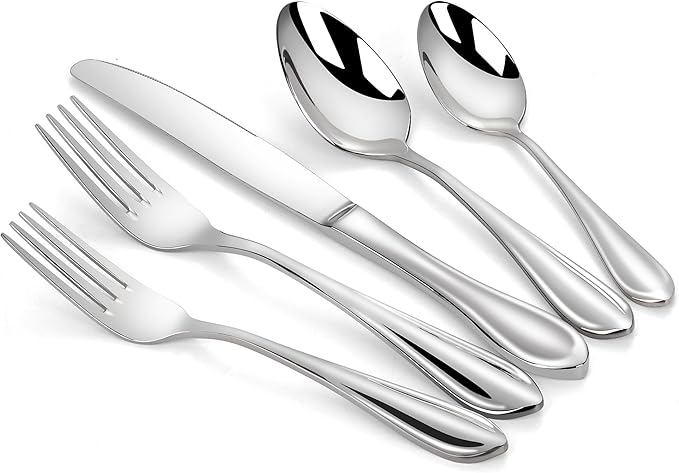 60-Pieces Heavy Duty Silverware Set for 12, 18/10 Stainless Steel Flatware, Forged Thick, Dishwasher Safe, Ideal for Gift