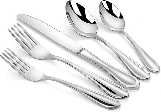 60-Pieces Heavy Duty Silverware Set for 12, 18/10 Stainless Steel Flatware, Forged Thick, Dishwasher Safe, Ideal for Gift