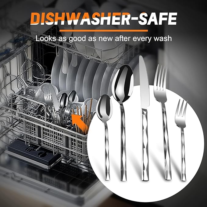 SSGP 30 Piece Flatware Set for 6, 18/10 Stainless Steel Silverware Set, Mirror Finish, Heavy-Duty, Dishwasher Safe, Elegant & Durable, Modern Design Cutlery Set for Home Home/Hotel/Wedding