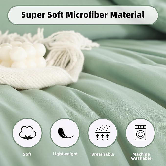 weigelia Twin Comforter Set 5 Pieces Sage Green Comforter Set Bed in a Bag Twin Bedding Set Soft Lightweight Comforters Set with Sheets for All Season