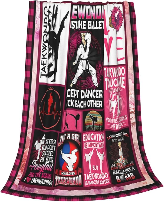Taekwondo Blanket Taekwondo Throw Blanket Soft Fleece Flannel Tae Kwon Do Bedding Kickboxing Judo Gifts for Women Girls Lovers Adults Stuff Plush for Couch Sofa Bed Room Decor 60"X80"