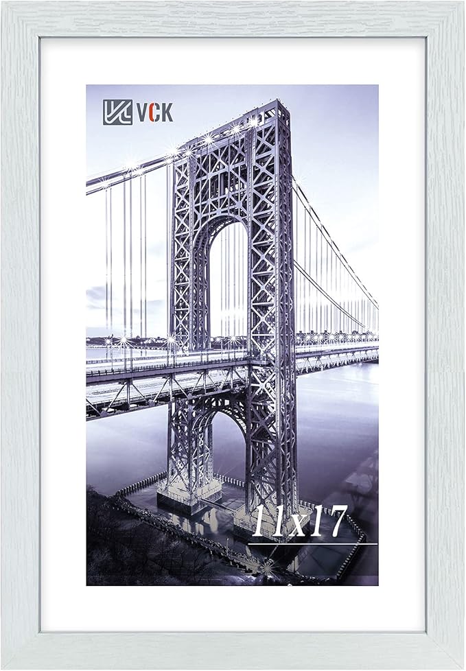 VCK Poster Frame 11×17 Inch Wooden Picture Frames White Certificate Frame with Plexiglass Wall Mounting Type for Gallery Office Home