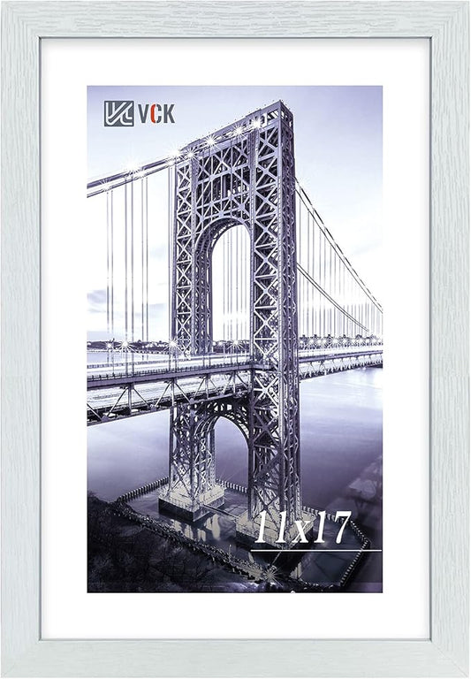 VCK Poster Frame 11×17 Inch Wooden Picture Frames White Certificate Frame with Plexiglass Wall Mounting Type for Gallery Office Home