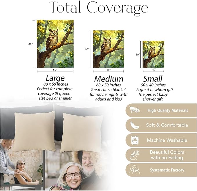 Cartoon Owl Blanket, Soft Cozy Warm Throw Blanket Gifts for Adults Kids Women, Lightweight Comfy Fuzzy Flannel Blankets for Couch, Travel, Car, Home Decor 60×50 Inch